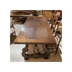 C1940 Spanish Chestnut Dining Table with Original Iron Stretcher