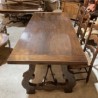 C1940 Spanish Chestnut Dining Table with Original Iron Stretcher