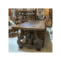 C1940 Spanish Chestnut Dining Table with Original Iron Stretcher