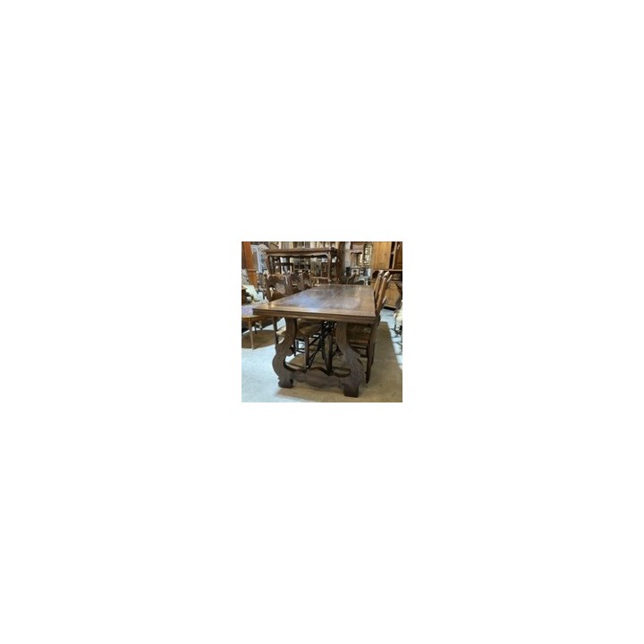 C1940 Spanish Chestnut Dining Table with Original Iron Stretcher