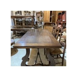 C1940 Spanish Chestnut Dining Table with Original Iron Stretcher