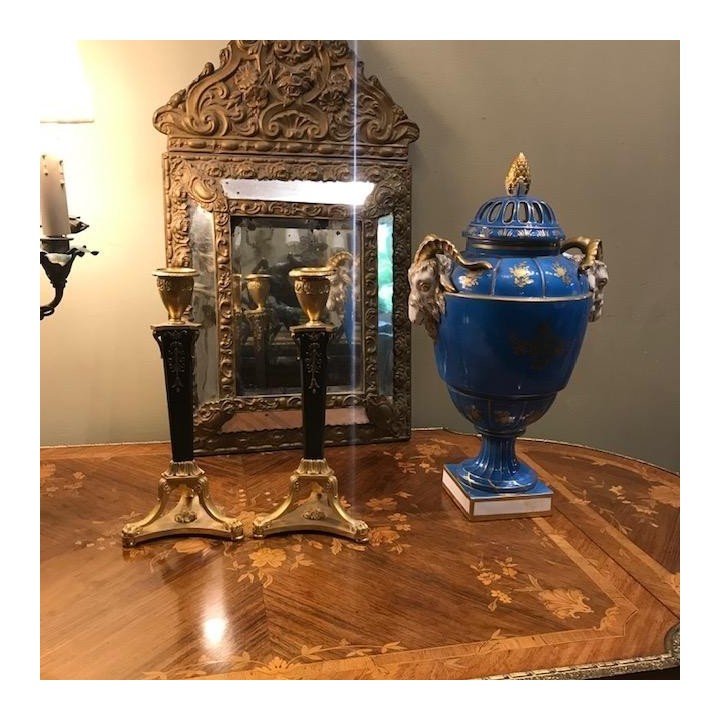 C1820 Regency Pair of Ormolu Doré and Marble Candleholders