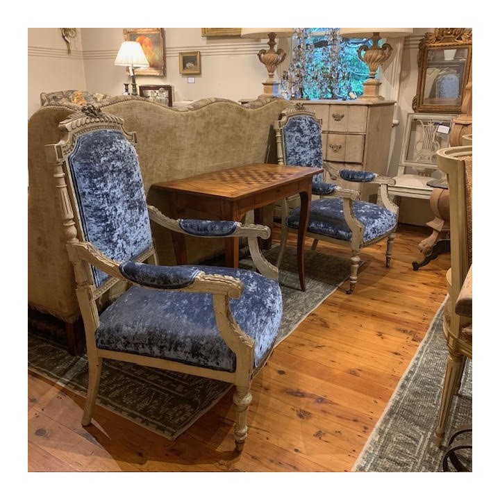 Antique Pair Arm Chair, original polychrome and in a Louis XVI Style