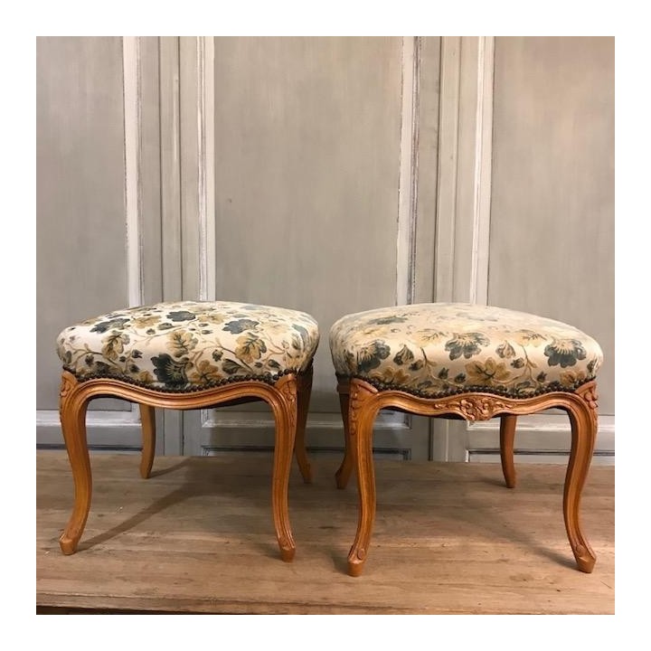 C1940 French Pair of Walnut Stools