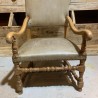 Antique Large Pair French Fauteuils upholstered in Leather