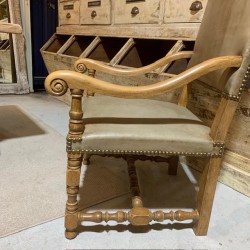 Antique Large Pair French Fauteuils upholstered in Leather