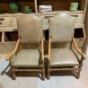 Antique Large Pair French Fauteuils upholstered in Leather