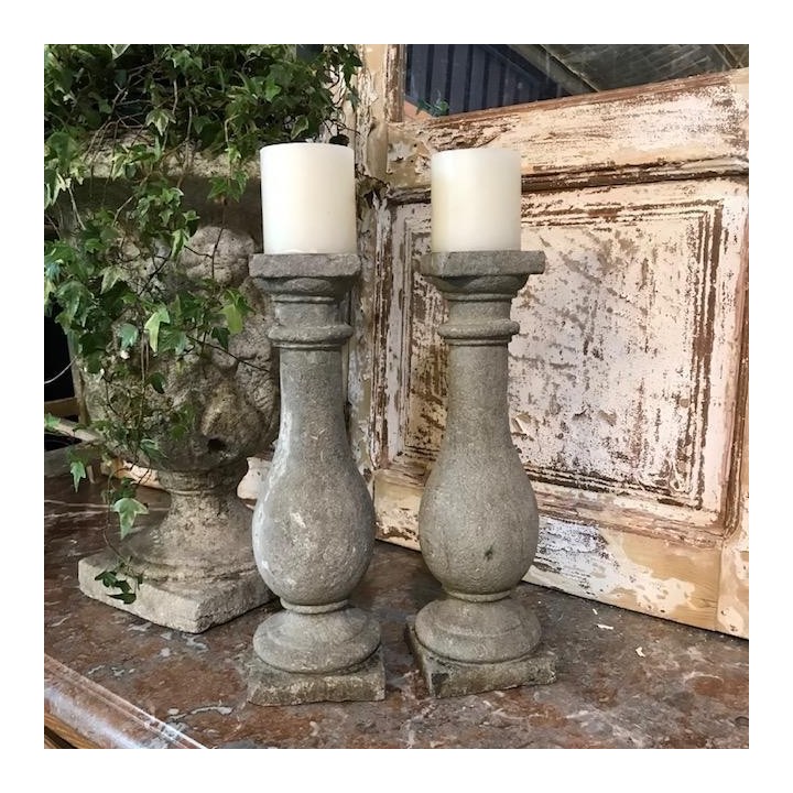 C1900 Pair Blue Stone Candle Holder