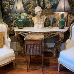 HOLD C19th French Side Table with Faux Book cabinet Door