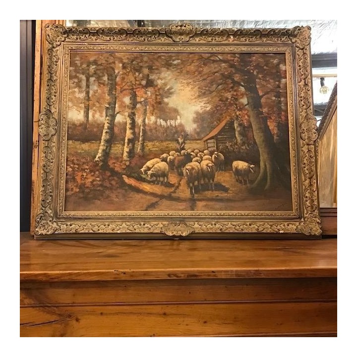 C1900 Dutch signed Oil on Canvas Painting of a Farm Scene