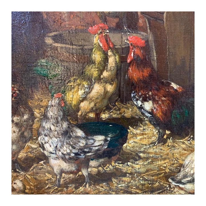 C19th French Oil on Canvas Le Poulailler