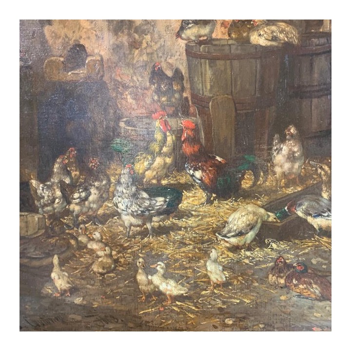 C19th French Oil on Canvas Le Poulailler