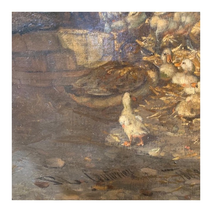 C19th French Oil on Canvas Le Poulailler