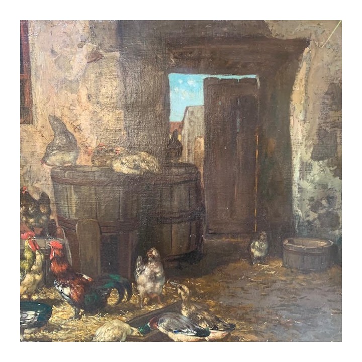 C19th French Oil on Canvas Le Poulailler