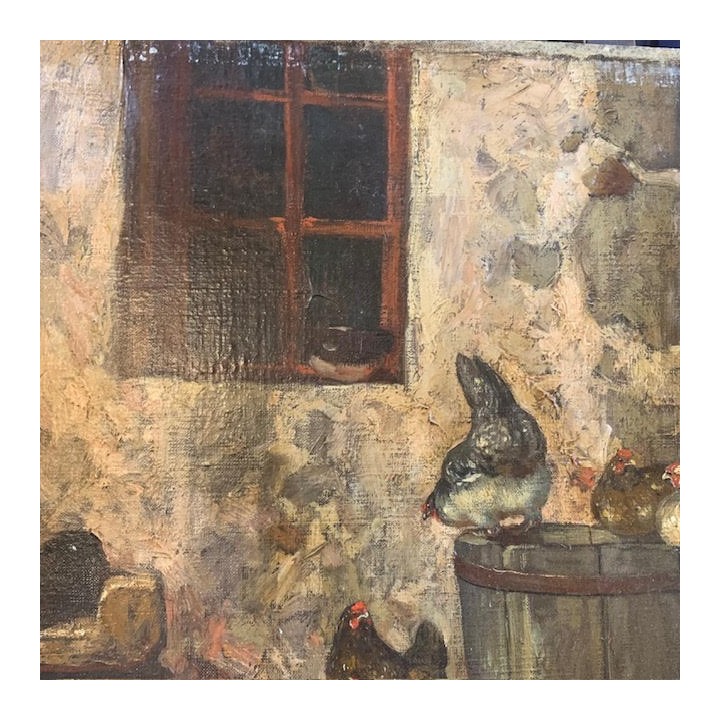 C19th French Oil on Canvas Le Poulailler