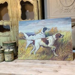 C19th Oil on Canvas Hunting Dogs