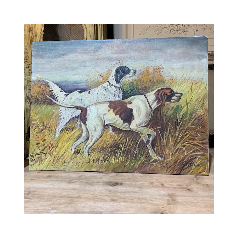 C19th painting Pair of hunting dogs