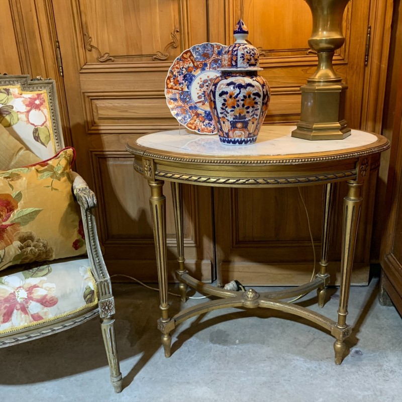 Early C19th French Napoleon III Oval Gueridon Water gilding and White Marble