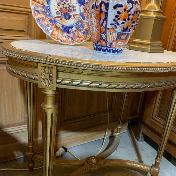 Early C19th French Napoleon III Oval Gueridon Water gilding and White Marble