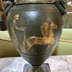 C19th French Pair of Bronze and Marble Base Urns