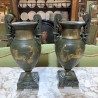 C19th French Pair of Bronze and Marble Base Urns