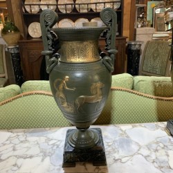 C19th French Pair of Bronze and Marble Base Urns