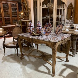 C19th Centre Table Walnut with Grillotte Marble