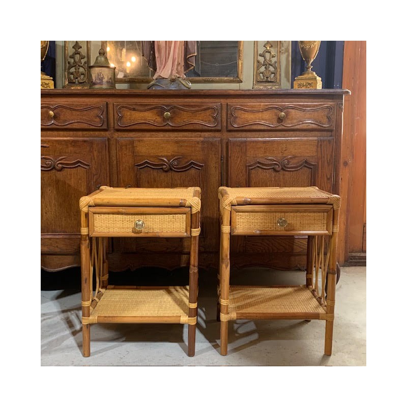 C1950 Pair of Rattan Bedside