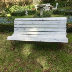 French Rustic Painted Wrought Iron Bench