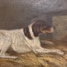 C19th French Hunting Dog Oil on Canvas