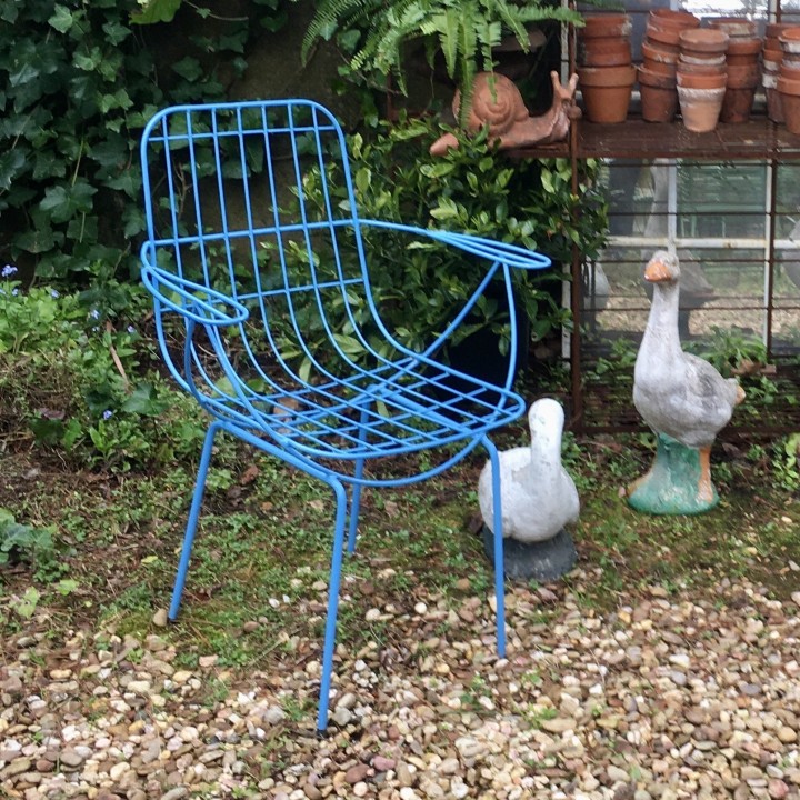 NEW Mid Century Style French Garden Arm Chairs in Blue and White