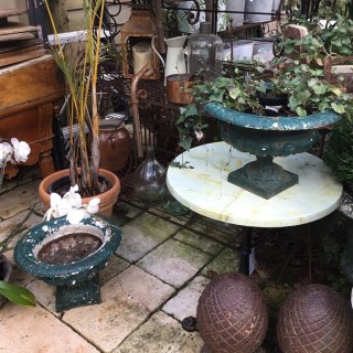 C1900 Pair French Painted Green Cast Iron Jardinieres