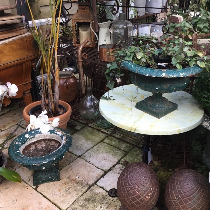 C1900 Pair French Painted Green Cast Iron Jardinieres