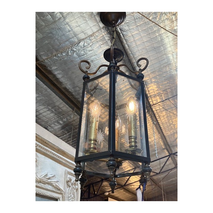 C1900 French Brass Lantern  Original Glass