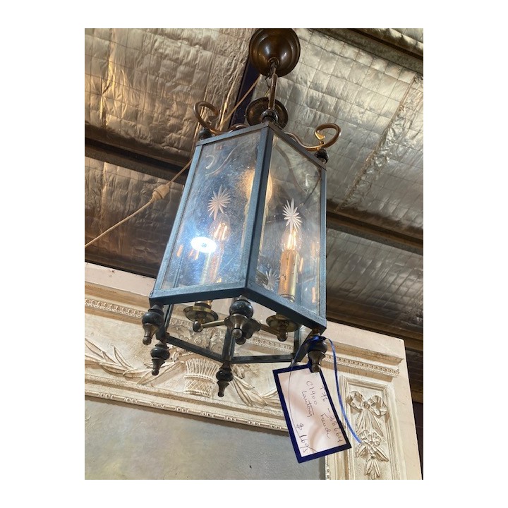 C1900 French Brass Lantern  Original Glass