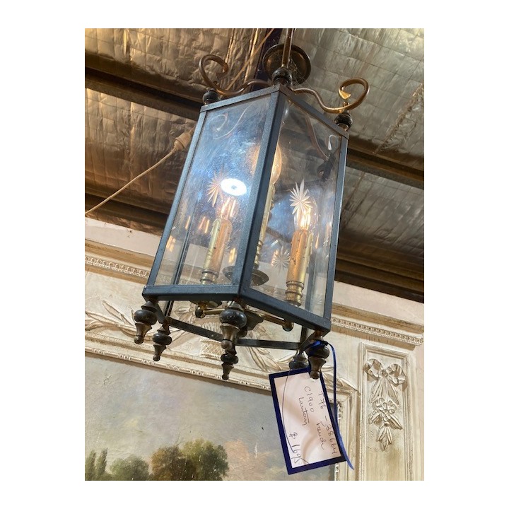 C1900 French Brass Lantern  Original Glass