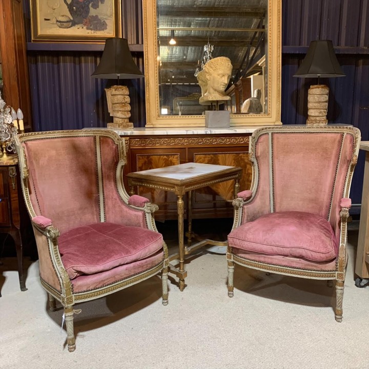 SOLD C19th Pair of French Bergere Painted Finish