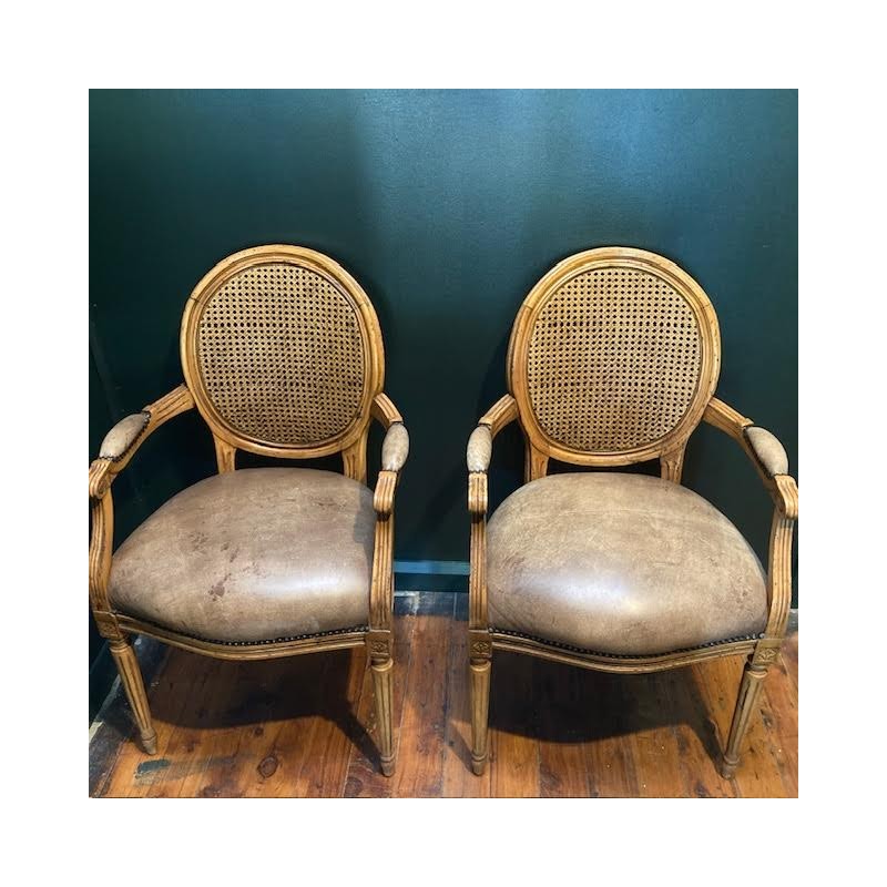 Pair French Louis XVI Style Armchairs