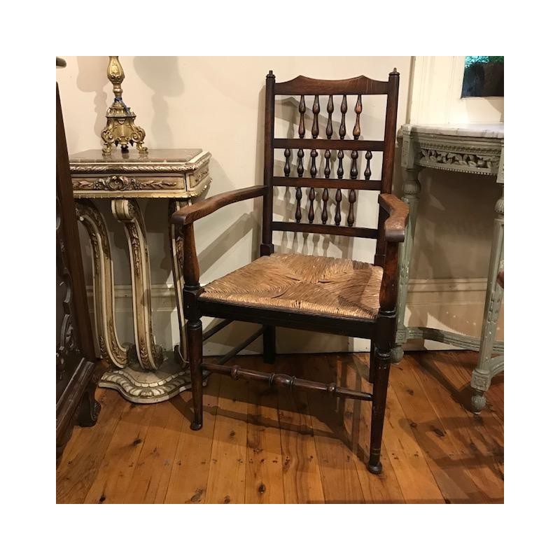 C19th English Oak Lancanshire Style Spindle Back Arm Chair