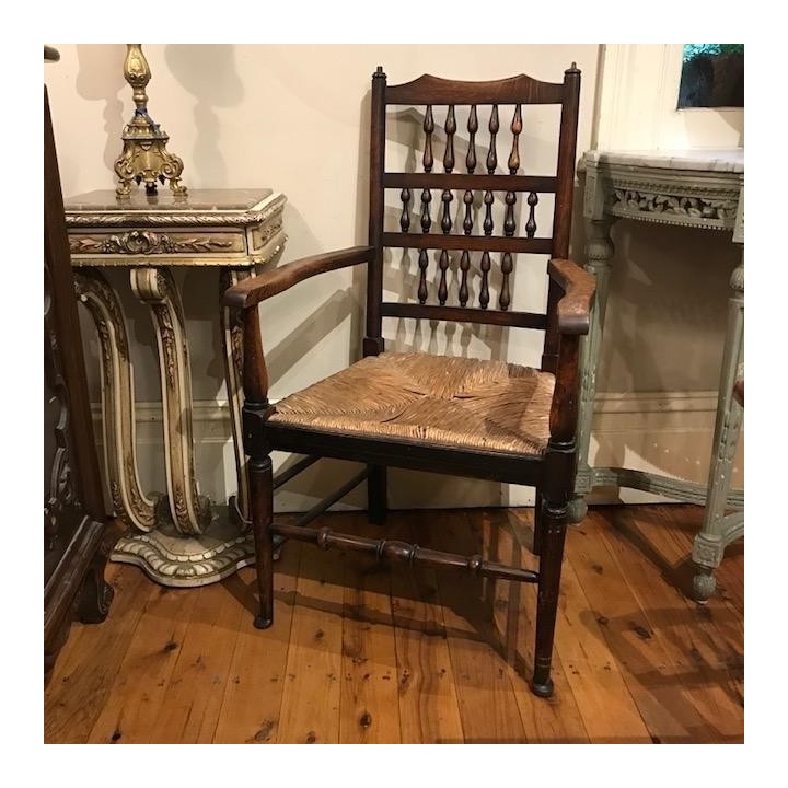 C19th English Oak Lancanshire Style Spindle Back Arm Chair