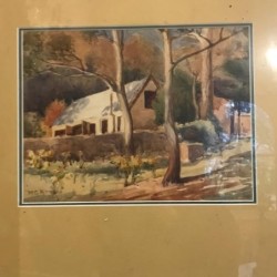 C1927 French Water Colour of a Farmhouse