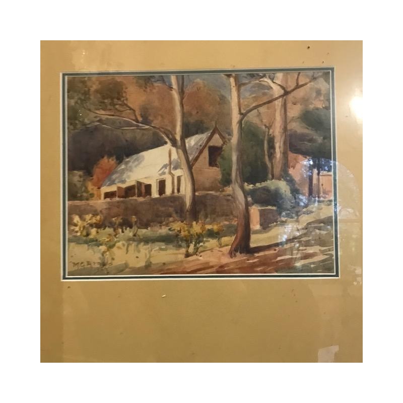 C1927 French Water Colour of a Farmhouse