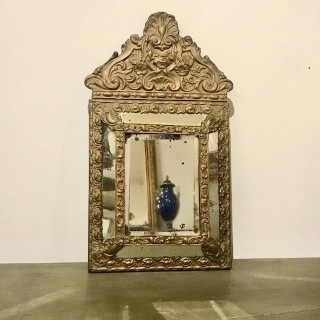 C19th French Louis XVI Style Brass Repousse Mirror Cushion Mirror