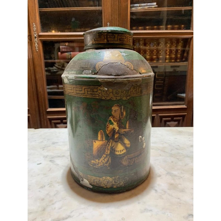 C18th Chinoiserie Tin Canister, Key Pattern