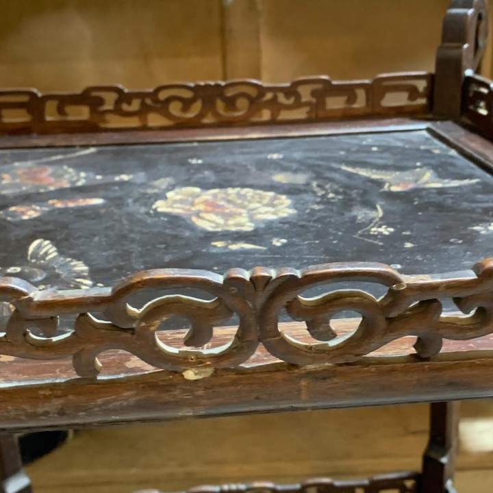 C1940 Chinoiserie Two tiered Table on wheels