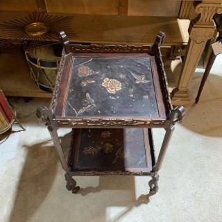 C1940 Chinoiserie Two tiered Table on wheels