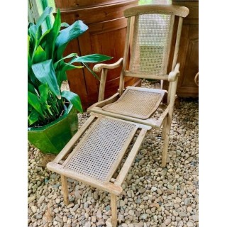 AS FOUND C1900 -1920 Beech Garden chair with extension leg rest