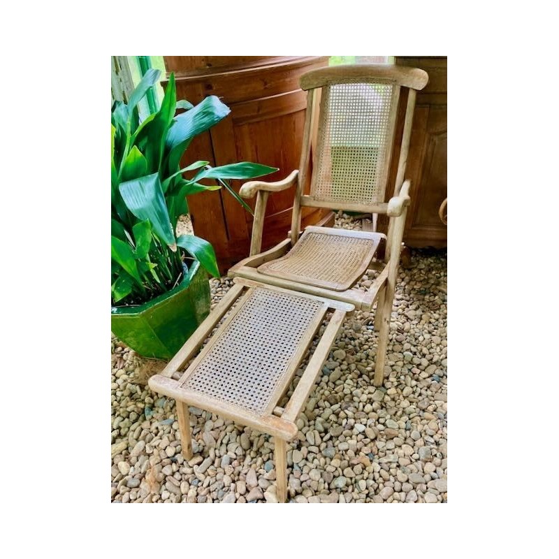 AS FOUND C1900 -1920 Beech Garden chair with extension leg rest