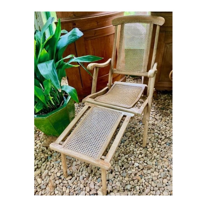 AS FOUND C1900 -1920 Beech Garden chair with extension leg rest