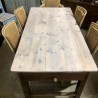 Antique French Oak Farmhouse Table with lime Waxed Pine Top
